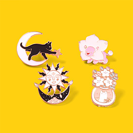 Cute Pink Lion Moon Black Cat Flower Vase Sun Metal Badge Pin Brooch Scarf Buckle Small Accessory