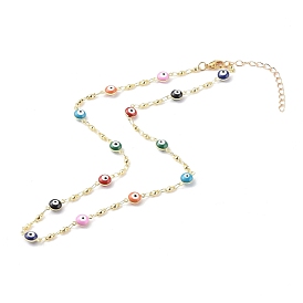 Brass Enamel Evil Eye Link Chain Necklaces, with 304 Stainless Steel Lobster Claw Clasps, Golden