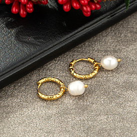 Fashionable Stainless Steel Imitation Pearl Hoop Earrings for Women's Party Outfits