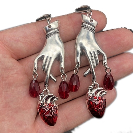 Alloy Enamel Dangle Earrings, with Glass Beads, Palm