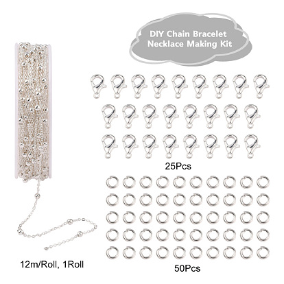 Kit de fabrication de collier de bracelet de chaîne de bricolage, y compris les chaînes porte-câbles en fer recouvert de laiton, Anneaux en laiton, fermoirs en alliage