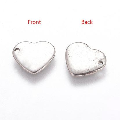 Regalos hechos a mano ideas para el día de san valentín 201 acero inoxidable estampado colgantes etiqueta en blanco, corazón, 11x10x0.6 mm, agujero: 1 mm