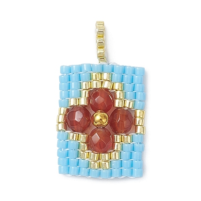 Подвески-прямоугольники из бисера, подвески из натурального агата и бисера