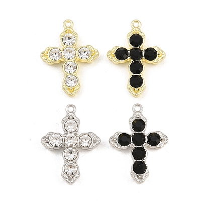 Alloy with Rhinestone Pendants, Cross Charms, Rack Plating