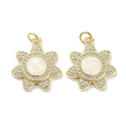 Messing micro pave klare zirkonia anhänger, cadmiumfrei und bleifrei, mit synthetischem Opal und Biegeringen, echt 18 k vergoldet, Blume Reize