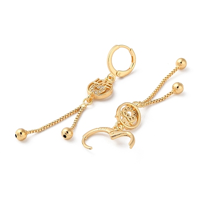 Rhinestone Love Heart Leverback Earrings, Brass Chains Tassel Earrings for Women