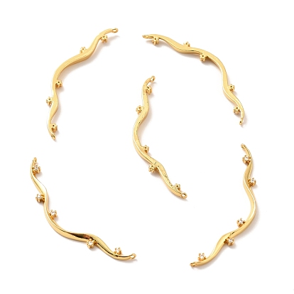 Rack Plating Brass Clear Cubic Zirconia Connector Charms, Cadmium Free & Lead Free & Nickle Free