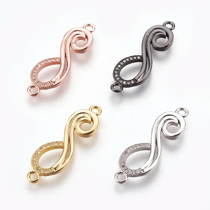 Brass Micro Pave Cubic Zirconia Links, Long-Lasting Plated, Infinity, Lead Free & Nickel Free & Cadmium Free, Clear