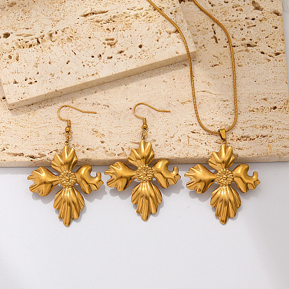 304 Colliers pendentifs et boucles d'oreilles pendantes en acier inoxydable, fleur