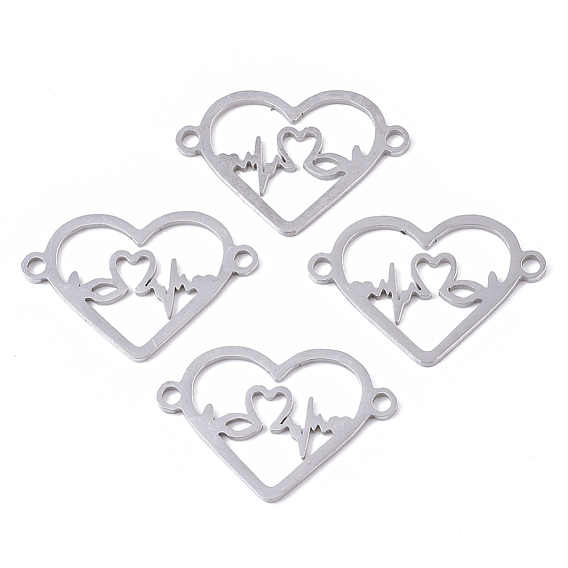 201 Stainless Steel Links Connectors, Laser Cut, Heartbeat