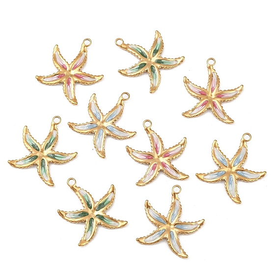 304 Подвески из нержавеющей стали с эмалевым покрытием (IP), цветок, без кадмия, без никеля и без свинца, реальный 18 k позолоченный