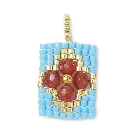 Подвески-прямоугольники из бисера, подвески из натурального агата и бисера