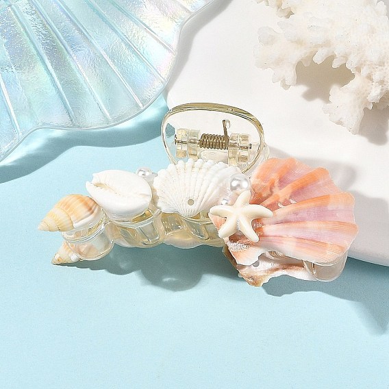 Pinzas para el cabello con forma de concha y estrella de mar, hechas de concha natural., Accesorios para el cabello de plástico, perlas de concha y turquesa sintética para mujeres y niñas.