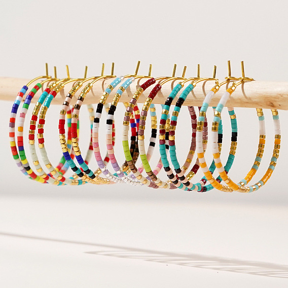 Большие серьги-кольца из богемского стекла, золотые