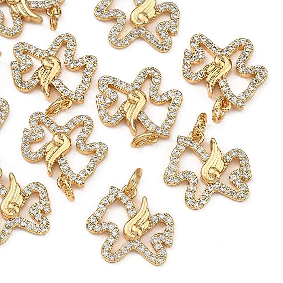 SHEGRACE Brass Micro Pave Clear Cubic Zirconia Charms, Horse Charms, Cadmium Free & Lead Free & Nickel Free