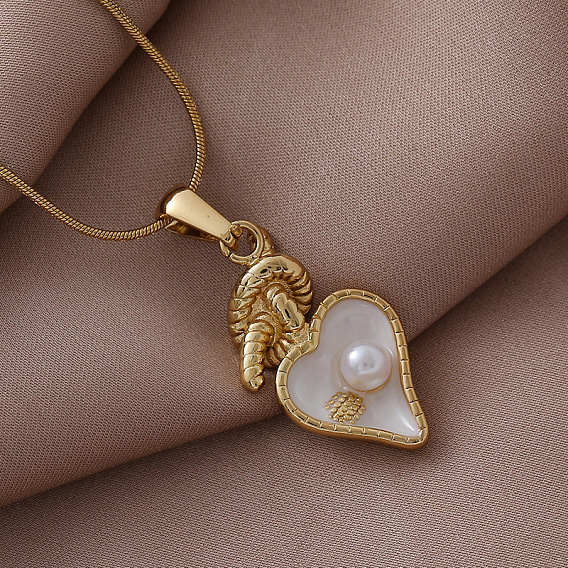 304 Женские ожерелья с подвеской в виде сердца из нержавеющей стали, эмалированной, с имитацией жемчуга белого цвета