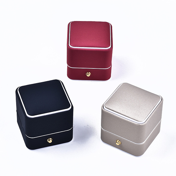 Imitation Leather Ring Box, Jewelry Storage Case, for Wedding, Engagement, Anniversary Party, Square