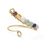 Natural Mixed Gemstone Braided Beaded Chakra Open Cuff Ring, Light Gold Copper Wire Wrap Jewelry for Women