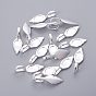 Brass Glue-on Flat Pad Bails, Leaf, Silver Color Plated