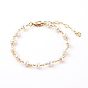 Bracelets de perles naturelles, avec fermoirs pinces de homard en laiton doré