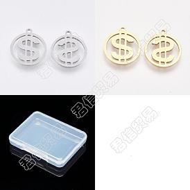 Unicraftale 12Pcs 2 Colors 201 Stainless Steel Pendants, Laser Cut Pendants, Flat Round with Dollar Sign