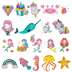 Mermaid/Animal Pattern DIY Diamond Painting Sticker Kits, including Resin Rhinestones, Diamond Sticky Pen, Tray Plate and Glue Clay