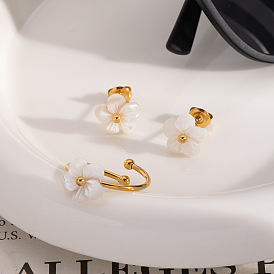 Модные кольца-манжеты из нержавеющей стали с цветком и серьги-гвоздики для женщин