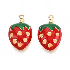 304 подвески из нержавеющей стали, с эмалью, клубника прелести, реальный 18 k позолоченный, ионное покрытие (ip)