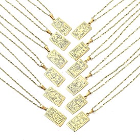 Rectangle with Twelve Constellations Pendant Necklaces, 304 Stainless Steel Cable Chains Necklaces, Golden