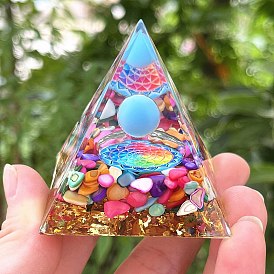 Orgonite Pyramid Resin Energy Generators, Reiki Natural Shell Chips Inside for Home Office Desk Decoration