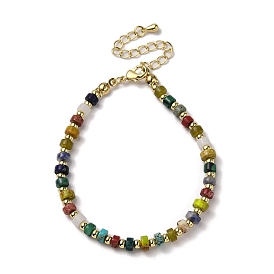 Bracelets de perles de jade blanc naturel et de jaspe impérial naturel, avec perle en laiton