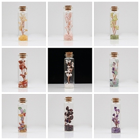 Glass Wishing Bottle Decorations, with Gemstone Chips Tree Inside and Cork Stopper