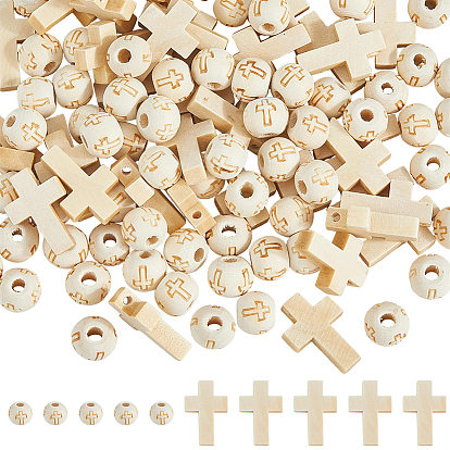 DIY Jewelry Making Findings Kits, Including Wood Pendants & Beads, Round & Cross