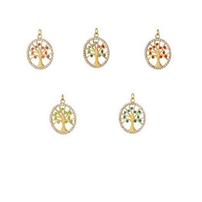304 микро нержавеющей стали прокладывать Цирконом подвески, овальные с деревом, реальный 14 k позолоченный, ионное покрытие (ip)
