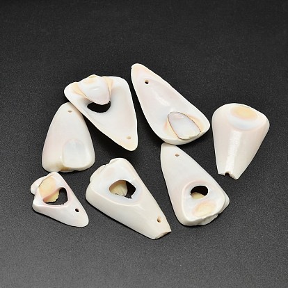 Natural Shell Nuggets Beads, 35~40x24~26x4~5mm, Hole: 1mm, about 100pcs/500g