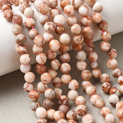 Natural Red Line Jasper Double Point Beads Strands, Faceted Bicone Beads, Top Drilled
