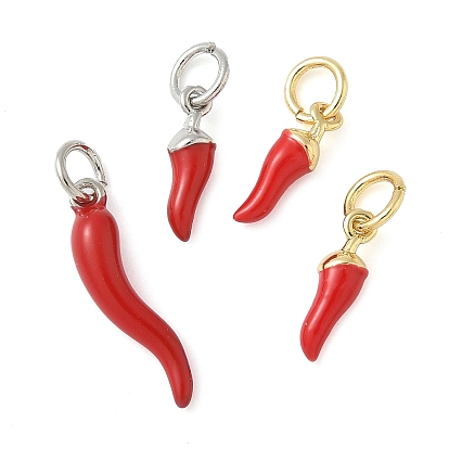 Латунь эмаль подвески, перец и рог изобилия/итальянский рог cornicello подвески, с целью перехода в кольце, без свинца и без кадмия, долговечный, стойки покрытие
