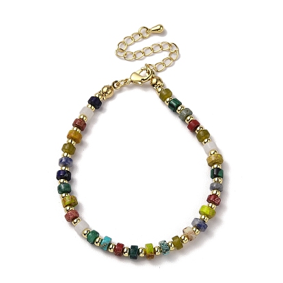 Armbänder aus Perlen aus natürlicher weißer Jade und natürlichem Imperial-Jaspis, mit Messingperle