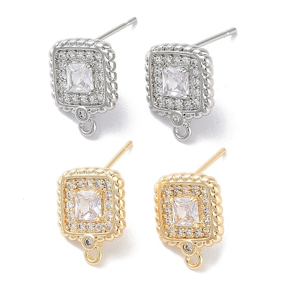 Латунные серьги-гвоздики из циркония, без кадмия, без никеля и без свинца, квадратный