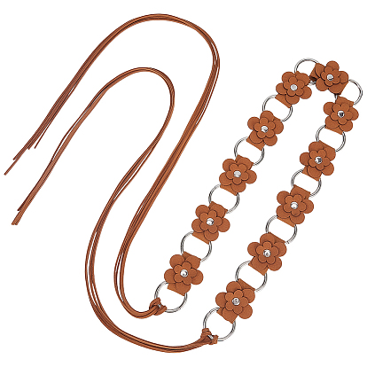 1кожаный каучуковый искусственный цветок латунное кольцо звенья цепи пояса для женщин, платина