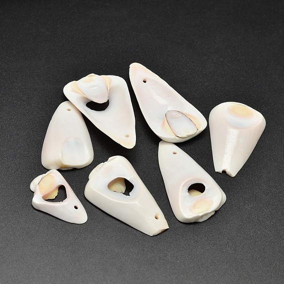 Natural Shell Nuggets Beads, 35~40x24~26x4~5mm, Hole: 1mm, about 100pcs/500g