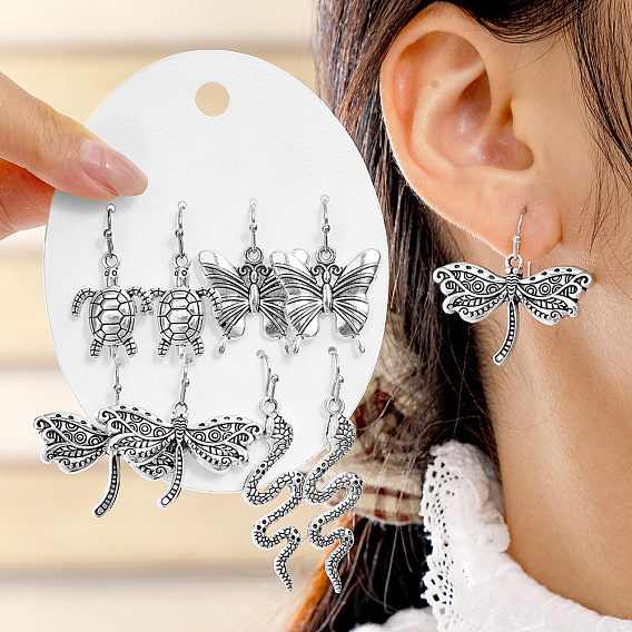 4 Парные серьги-подвески из цинкового сплава