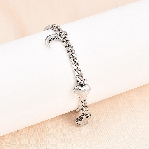 316 браслеты с подвесками в виде луны, сердца и звезд из хирургической нержавеющей стали, браслеты из цепочек панцирного плетения для женщин