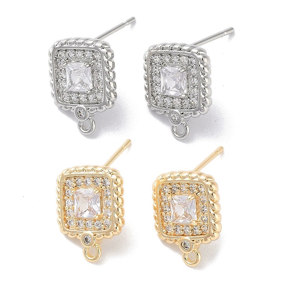 Латунные серьги-гвоздики из циркония, без кадмия, без никеля и без свинца, квадратный