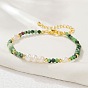 Faceted Round Natural Ruby in Zoisite & Column Green Spot Jasper & Freshwater Pearl Beaded Bracelets for Women