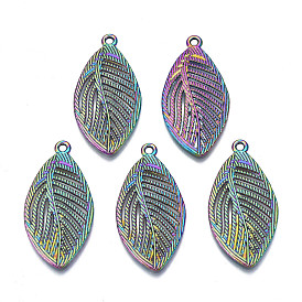 Rainbow Color Alloy Pendants, Cadmium Free & Nickel Free & Lead Free, Leaf