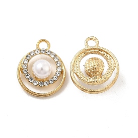 Alloy Crystal Rhinestone Pendants, Ring Charms, with Resin Bead, Nickel