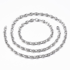 304 Stainless Steel Jewelry Sets, Coffee Bean Chain Necklaces and Bracelets, with Lobster Claw Clasps, Oval