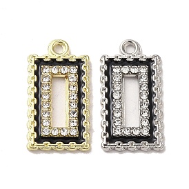 Alloy with Rhinestone Pendants, with Enamel, Rectangle Charms