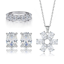 Minimalist Sunflower Jewelry Set with Diamond Zircon Ring, Earrings and Necklace for Women